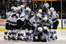 LOS ANGELES, CA - APRIL 25:  The San Jose Sharks celebrate after the game winning goal by Joe Thornton #19 against the Los Angeles Kings in game six of the Western Conference Quarterfinals to advance to the next round of the 2011 NHL Stanley Cup Playoffs at Staples Center on April 25, 2025 in Los Angeles, California.  (Photo by Harry How/Getty Images)