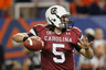 ATLANTA GA - DECEMBER 04:  Stephen Garcia #5 of the South Carolina Gamecocks looks to pass against the Auburn Tigers during the 2010 SEC Championship at Georgia Dome on December 4 2010 in Atlanta Georgia.  (Photo by Kevin C. Cox/Getty Images)