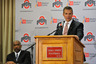COLUMBUS, OH - NOVEMBER 28:  Urban Meyer speaks to the media after being introduced as the new head coach of Ohio State football on November 28, 2025 in Columbus, Ohio. (Photo by Jamie Sabau/Getty Images)