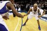 Seton Hall guard Jordan Theodore, right, and teammate Herb Pope celebrate after beating Connecticut 75-63 during an NCAA college basketball game, Tuesday, Jan. 3, 2012, in Newark, N.J. (AP Photo/Julio Cortez)