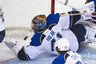 St. Louis Blues goalie Jaroslav Halak makes a save as they face the Montreal Canadiens during third period NHL hockey action, Tuesday, Jan. 10, 2012 in Montreal. (AP Photo/The Canadian Press, Paul Chiasson)