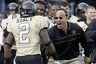 Vanderbilt head coach James Franklin congratulates running back Zac Stacy (2) after Stacy scored a touchdown on an 18-yard run against Kentucky in the fourth quarter of an NCAA college football game, Saturday, Nov. 12, 2011, in Nashville, Tenn. Vanderbilt won 38-8. (AP Photo/Mark Humphrey)