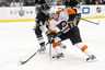 April 11, 2012; Pittsburgh, PA, USA; Philadelphia Flyers center Danny Briere (48) skates to the net against Pittsburgh Penguins defenseman Zbynek Michalek (4) during the third period in game one of the 2012 Eastern Conference quarterfinals at the CONSOL Energy Center. Mandatory Credit: Charles LeClaire-US PRESSWIRE