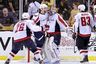 April 21, 2012; Boston, MA, USA; Washington Capitals defenseman Karl Alzner (27) hugs goalie Braden Holtby (70) after defeating the Boston Bruins 4-3 in game five of the 2012 Eastern Conference quarterfinals at TD Garden.  Mandatory Credit: Greg M. Cooper-US PRESSWIRE