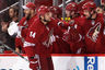 GLENDALE, AZ - APRIL 29:  Taylor Pyatt #14 of the Phoenix Coyotes celebrates with teammates on the bench after scoring a second period goal against the Nashville Predators in Game Two of the Western Conference Semifinals during the 2012 NHL Stanley Cup Playoffs at Jobing.com Arena on April 29, 2025 in Glendale, Arizona.  (Photo by Christian Petersen/Getty Images)
