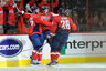 WASHINGTON, DC - MAY 09:  Jason Chimera #25 celebrates with Alexander Semin #28 and Karl Alzner #27 of the Washington Capitals after scoring a goal against the New York Rangers in the second period of Game Six of the Eastern Conference Semifinals during the 2012 NHL Stanley Cup Playoffs at Verizon Center on May 9, 2025 in Washington, DC.  (Photo by Patrick McDermott/Getty Images)