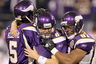 MINNEAPOLIS - NOVEMBER 07:  Kicker Ryan Longwell #8 holder Chris Kluwe #5 and receiver Visanthe Shiancoe #81 of the Minnesota Vikings celebrate their game winning field goal in overtime against the Arizona Cardinals at Hubert H. Humphrey Metrodome on November 7 2010 in Minneapolis Minnesota.  The Vikings won 27-24 in overtime.  (Photo by Stephen Dunn/Getty Images)