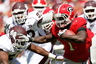 ATHENS, GA - OCTOBER 01: Isaiah Crowell #1 of the Georgia Bulldogs rushes upfield against the Mississippi State Bulldogs defense at Sanford Stadium on October 1, 2025 in Athens, Georgia. (Photo by Kevin C. Cox/Getty Images)
