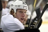 Mar 30, 2012; Buffalo, NY, USA;  Pittsburgh Penguins center Jordan Staal (11) watches the game from the bench against the Buffalo Sabres at the First Niagara Center.  Mandatory Credit: Timothy T. Ludwig-US PRESSWIRE