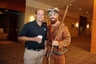 Jul 24, 2012; Dallas, TX, USA; West Virginia Mountaineers head coach Dana Holgorsen takes a photo with the Mountaineer mascot during Big 12 Media Day at the Westin Galleria.  Mandatory Credit: Kevin Jairaj-US PRESSWIRE