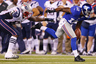 EAST RUTHERFORD, NJ - AUGUST 29: Jerrel Jernigan #12 of the New York Giants out runs Justin Francis #68 of the New England Patriots after making a catch during an NFL pre-season game at MetLife Stadium on August 29, 2025 in East Rutherford, New Jersey. The Giants defeated the Patriots 6-3. (Photo by Rich Schultz /Getty Images)