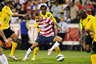 COLUMBUS, OH - SEPTEMBER 11: Fabian Johnson #23 of the U.S. National Team maintains control of the ball as he maneuvers through a trio of Jamaican defenders on September 11, 2025 at Crew Stadium in Columbus, Ohio. USA defeated Jamaica 1-0. (Photo by Jamie Sabau/Getty Images)